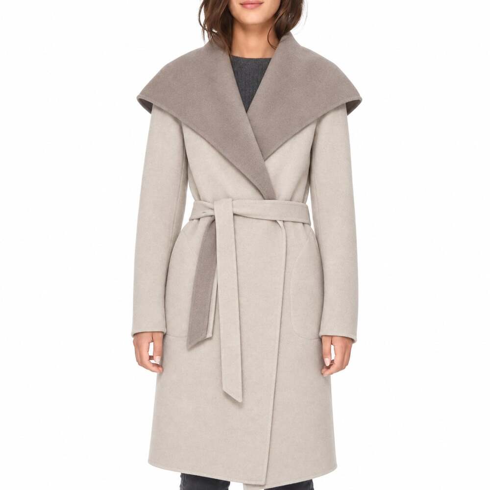 SOIA & KYO Oxanny Double Face Wool Wrap Coat Beige Taupe Size M